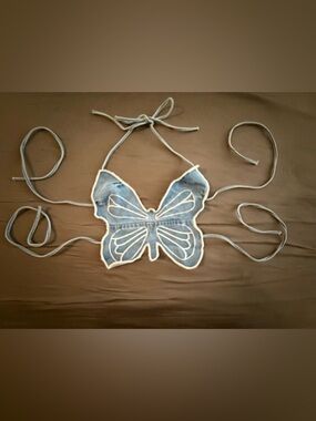 Denim Butterfly Halter tie on Top- finesse Y2K rave denim top